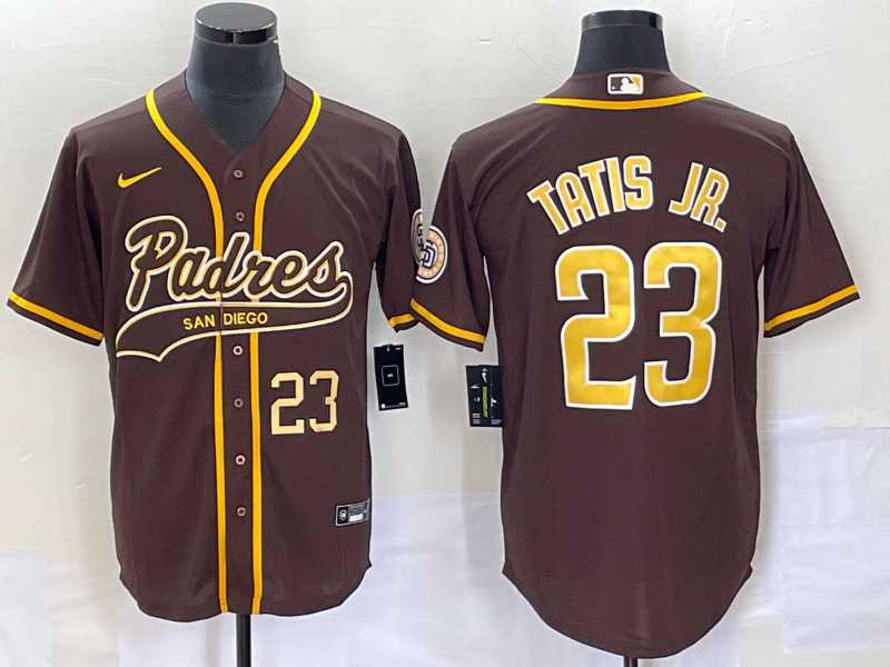 Men%27s San Diego Padres #23 Fernando Tatis Jr Number Brown NEW 2023 Cool Base Stitched Jersey